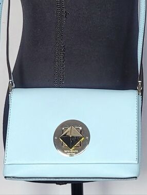 Kate Spade New York Light Blue Crossbody Bag Turn Lock Leather Shoulder Purse